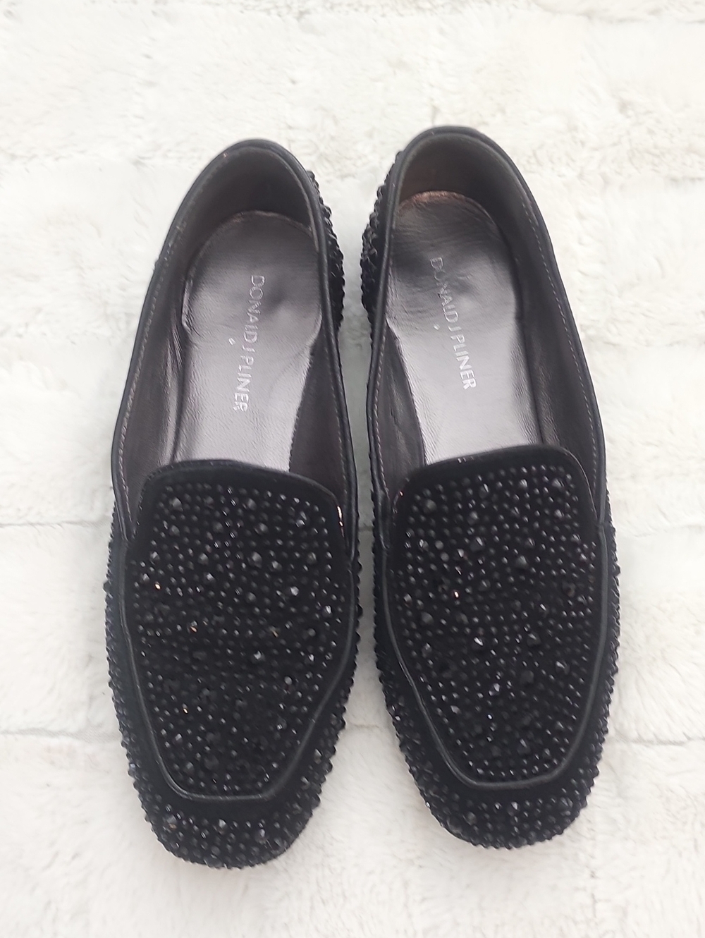 Donald J. Pliner Black Beaded Velvet Loafers